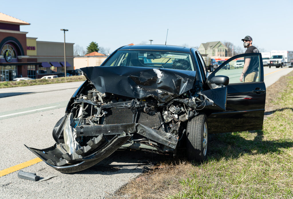 Toyota Corolla with front-end damage